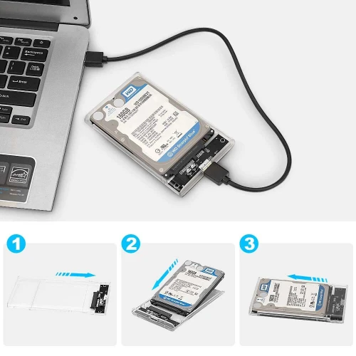 Rack Boîtier de disque dur HDD SSD Transparent 2.5 pouces USB 3.1 Type-c 5gbps