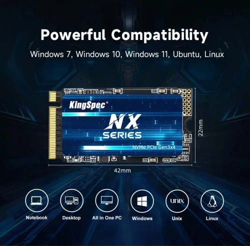 KingSpec M.2 SSD NVMe PCIe 3.0 X4 2242 NX Series 512GB