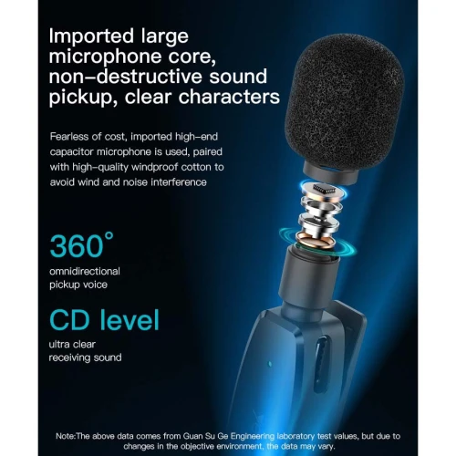 YESIDO KR11 Microphone Lavalier Cravate sans-fil 2.4Ghz Type-C pour Smartphone et PC