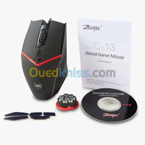 Souris Gaming Filaire USB Zelotes C-13 3200DPI RGB avec poids amovibles