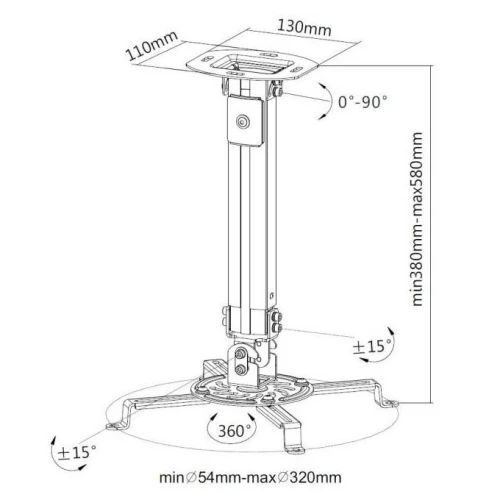 Support Plafond Vidéoprojecteur universel DATA SHOW Projecteur ajustable 38-58cm 13.5Kg DATASHOW