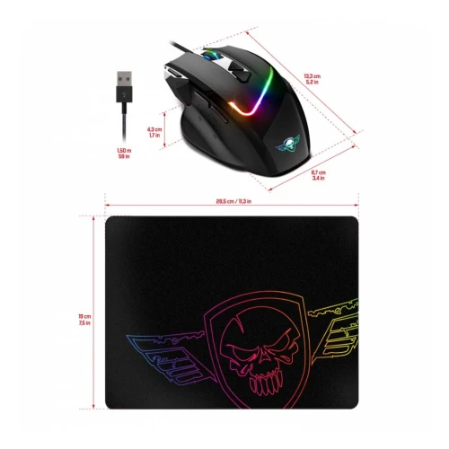 Souris + Tapis USB Spirit of gamer PRO-M3 RGB S-PM3RGB 7200dpi 8 Boutons programmables