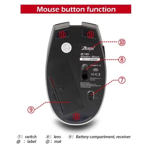 Souris Gaming Sans-Fil 2.4ghz ZELOTES F-13 2400Dpi 6 Bouttons