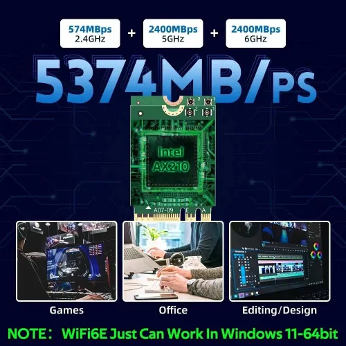 Carte Adaptateur sans fil WiFi 6E Intel AX210NGW Bluetooth 5.3 2.4G/5G/6GHz 802.11AX