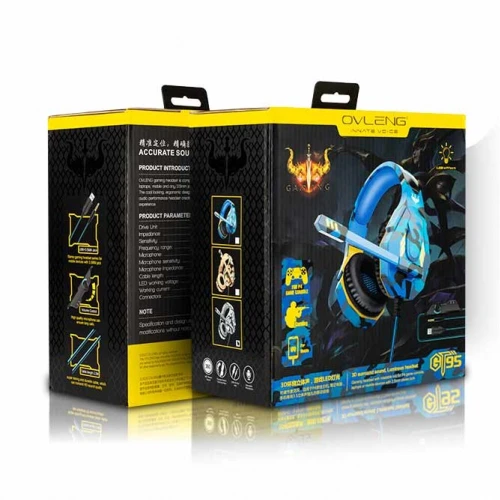 Casque Gaming Ovleng GT95 LED avec Microphone stéréo pour PS4 Smartphone - Bleu