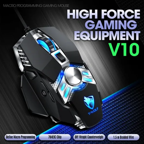 Souris Gaming Filaire USB RGB T-Wolf V10 programmables 7 boutons 6400 DPI