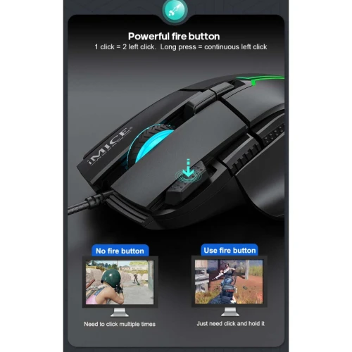 IMICE T50 Souris Gaming Filaire USB 12800DPI 8 Boutons RGB