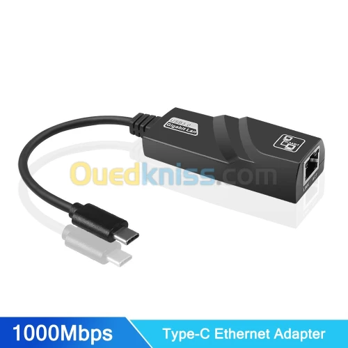 Adaptateur ethernet carte réseau USB type-c vers RJ45 LAN 1000Mbps Pour PC Laptop TV Box