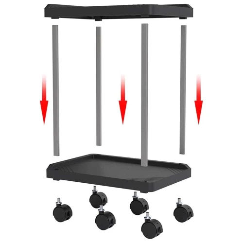 Support unité centrale sur 2 niveaux Unité PC Fixe et imprimante avec 6 roues - Noir