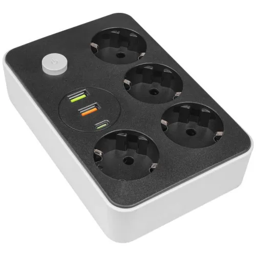 Multiprise Rallonge MT-PF15 4 Prise AC 2500W avec interrupteur + Chargeur 2 x USB + USB-C PD 18W 2m
