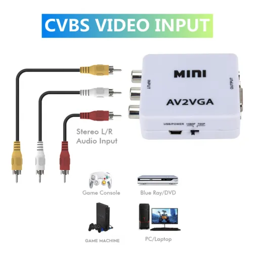 Adaptateur Convertisseur RCA Composite CVBS AV To vers VGA HD AV2VGA 1080P