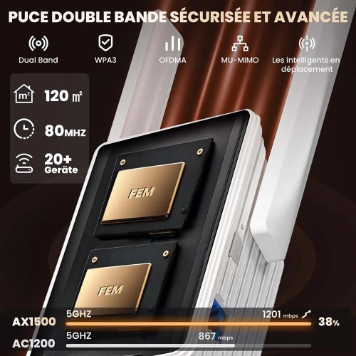 Tenda A23 Répéteur Extender WiFi 6 sans-fil Double Bande AX1500 Antennes 2 x 5dBi