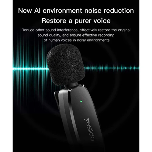YESIDO KR11 Microphone Lavalier Cravate sans-fil 2.4Ghz Type-C pour Smartphone et PC