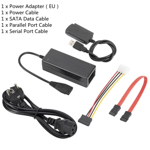 Adaptateur Convertisseur 3 en 1 USB 2.0 to SATA IDE avec Alimentation pour HDD 3.5" 2.5" Graveur DVD