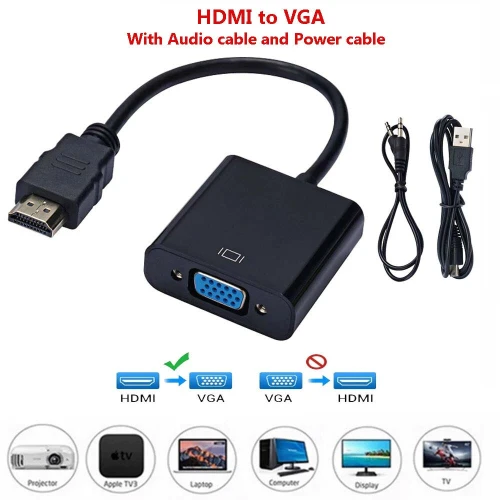 Adaptateur Convertisseur HDMI vers to VGA 1080p avec Cable Audio et Alimentation