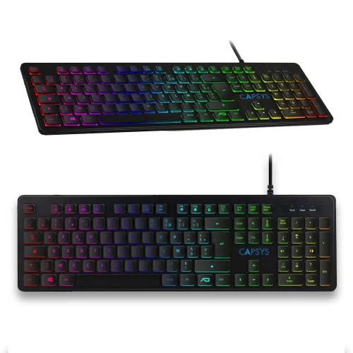 Clavier Multimedia USB 2.0 silencieux CAPSYS KB174 rétro-éclairé RGB