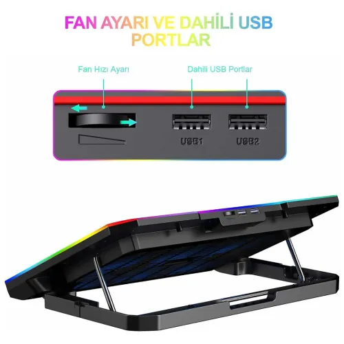 HAVIT F2069 Refroidisseur ordinateur portable jusqu'à 17 pouces RGB avec 2 ventilateurs
