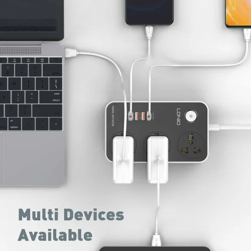 Multiprise rallonge universelle LDNIO SC3412 Chargeur 3 USB QC3.0 + 1 Type-C PD 20W 3 Prise 2500W 2m