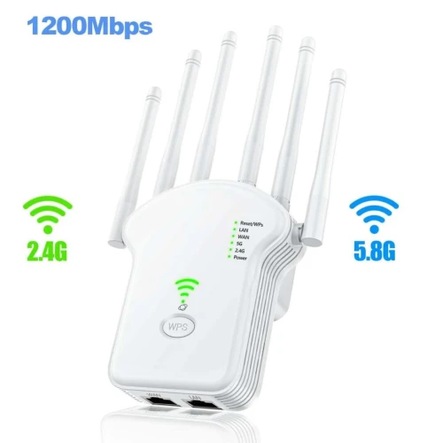 Répéteur WiFi U13 1200Mbps Amplificateur de Signal Sans Fil Double Bande 2.4G & 5.8G avec 6 Antennes