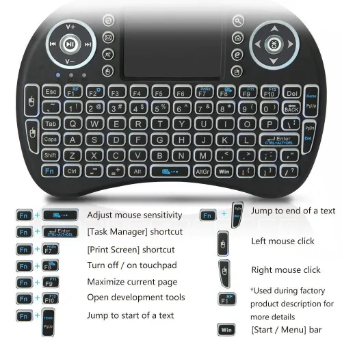 Mini Clavier Sans Fil 2.4 ghz rétro-éclairé Led Smart Tv Android Box Laptop Batterie rechargeable
