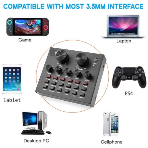 Amplificateur Carte Son Externe Bluetooth V8 Changeur de voix Casque, Microphone