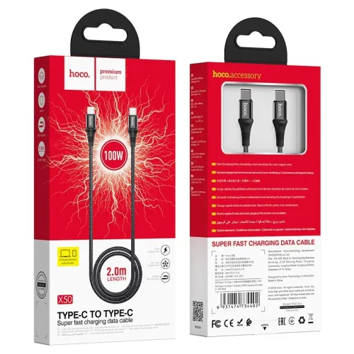 Câble de Charge et de Données HOCO X50 USB-C Type-c to vers Type-c 100W 5A 1m 2m