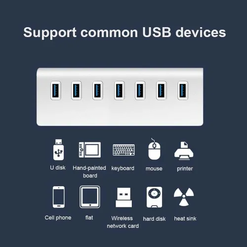 Hub USB 3.0 5Gbps HI-Speed 7 Ports USB en aluminium pour PC portable, MacOS