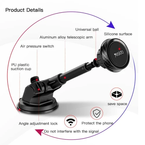 YESIDO C67 Support Téléphone voiture magnétique à Ventouse