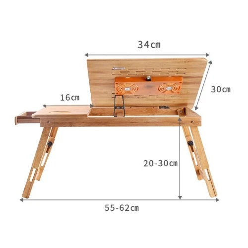 Table LAPTOP en bambou pliable avec ventilateur 50cm x 30cm BM60