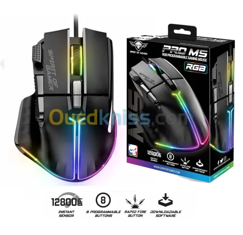 Souris Gaming filaire USB Spirit of gamer Pro-M5 S-PM5RGB RGB 12800 DPI 8 Boutons Programmables