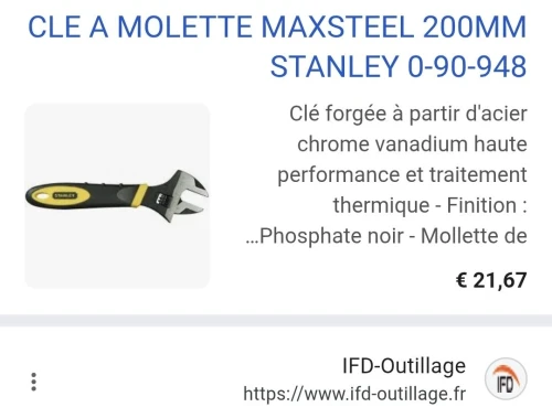 STANLEY 0-90-948 - Clé à molette gainée 8"/200mm mâchoire 0-30mm (ISO6787 - DIN3117)
