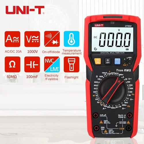 UNI-T UT89X - Multimètre numérique True RMS, test NCV, température, LED (ISO9001)