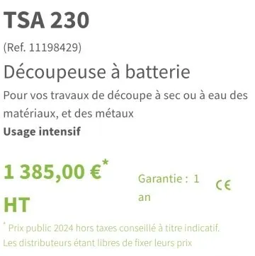 découpeuse 230mm à batterie 36V 7.2Ah STIHL TSA 230 à sec ou à eau (BL-2018)