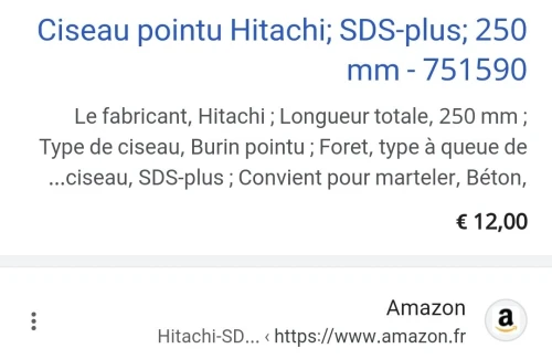 Burin SDS-plus plat/pointu 250mm HITACHI (Italy)