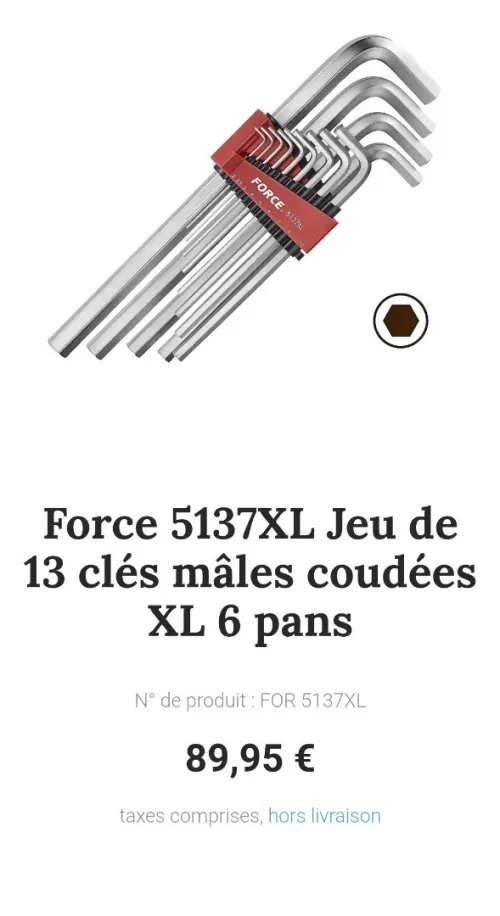 Force 5137XL - Jeu de 13 clés mâles / Allen Lourd coudées 6 pans (2-19mm)