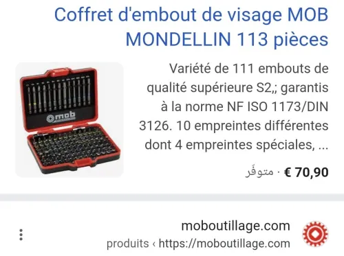 Coffret d'embout de visage - MOB MONDELLIN 113 pièces (norme NF ISO 1173/DIN 3126)