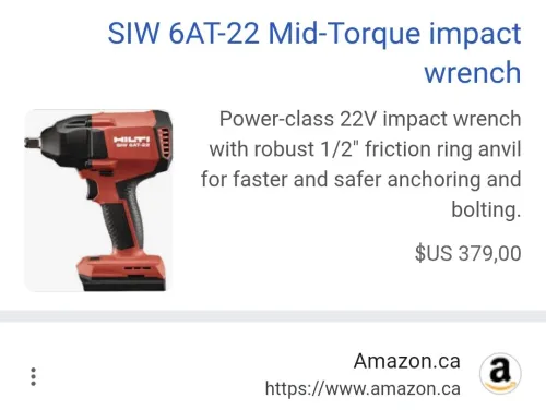 Boulonneuse sans fil compact 1/2" 450Nm 2 mode - HILTI SIW 6AT-22 NURON 22V 5.0Ah (BL-2024)