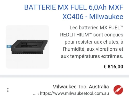 Batterie milwaukee 72V 3.0Ah / 6.0Ah - MILWAUKEE MXF CP203 / XC406