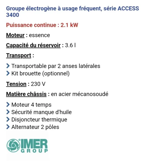 Groupes Électrogènes essence original SDMO 2.0KVA / FLASH 2.0KVA / IMER 3.0kVA (BL-FRANCE)