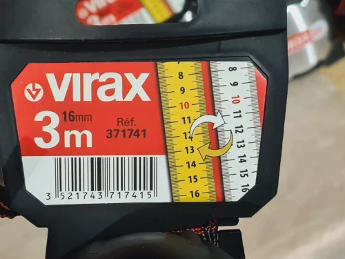 Mètre ruban recto verso Classe II - VIRAX 3mx16mm / 5mx25mm (boîtier inox + caoutchouc)