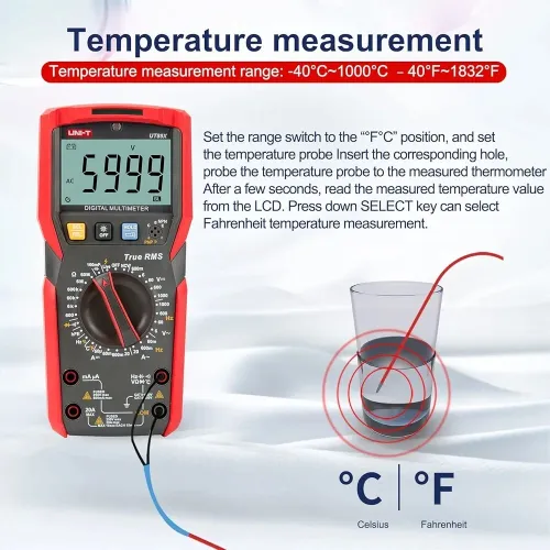 UNI-T UT89X - Multimètre numérique True RMS, test NCV, température, LED (ISO9001)