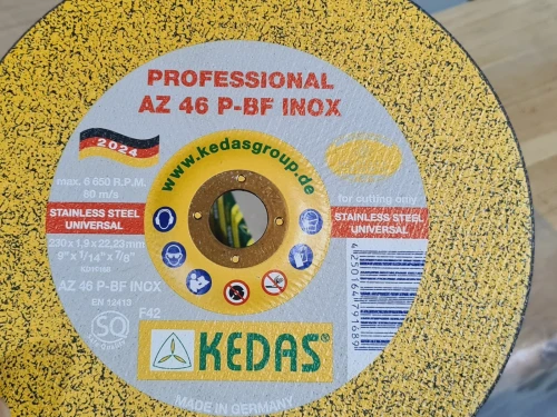 Disque a couper original inox 230 x 1.9 x 22.23mm KEDAS AZ 46 P-BF (2027-Germany)