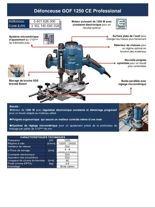 Défonceuse compact et puissante 1250W - BOSCH GOF 1250 CE (Germany)