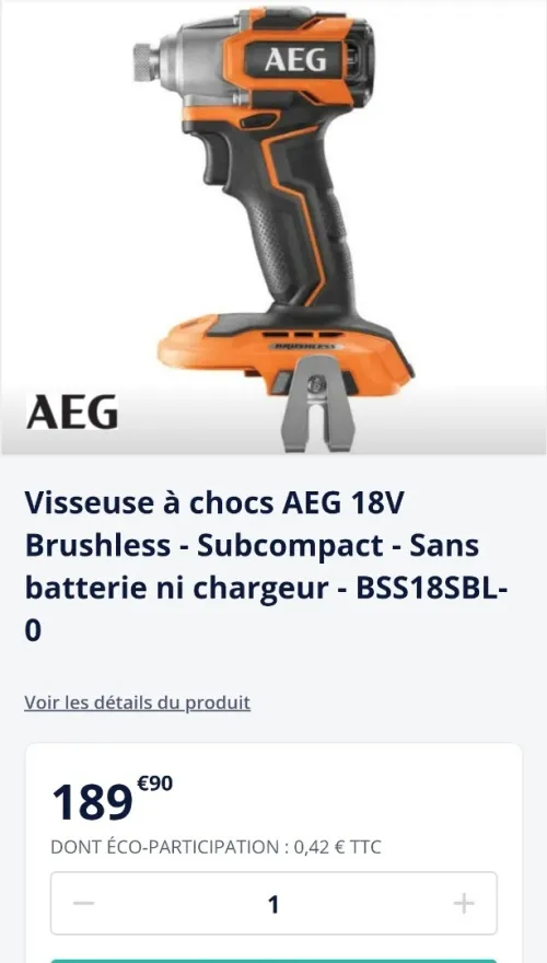 Visseuse à choc ultra compact 3 mode 18V/2x4.0Ah - AEG BSS18SBL (BL-neuf)