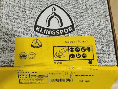Disque a meuler original métal/inox 115 x 6 x 22.23mm KLINGSPOR A24 EXTRA (2026-Poland)