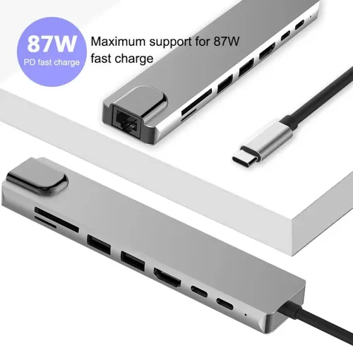 ADAPTATEUR TYPE C TO 3USB +VGA+HDMI+TF RES GIGA 8IN1 /REF: 3928 Station d'accueil