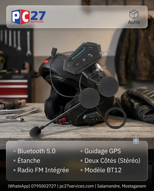 Écouteurs de moto sans fil Bluetooth 5.0 étanche FM GPS deux côtés BT12 /SKU: 5598