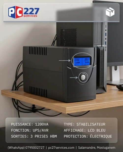 ONDULEUR STABILISATEUR UPS/AVR 1200VA - 3 SORTIES PRISES HBM Ref : 4511