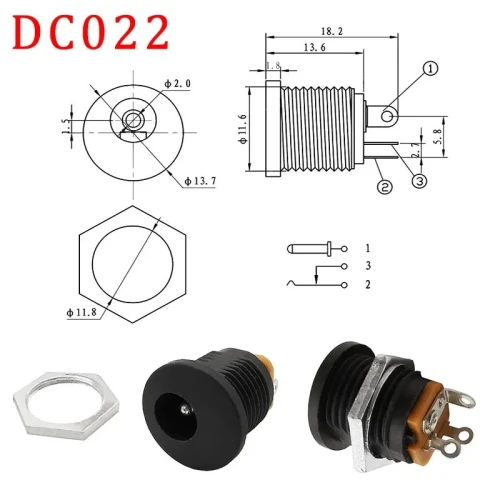 CONNECTEUR DC POWER 5.5X2.1MM FEMELLE _ NOIR /REF:5026