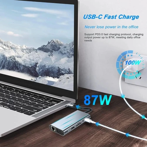 ADAPTATEUR TYPE C TO 3USB +VGA+HDMI+TF+AUDIO+ REEN GIGA 11IN1 /REF: 5168  